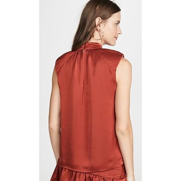 NWT Ramy Brook in Clay Red Sleeveless Mock Tie Neck Aviva Top Womens XS - Picture 2 of 9